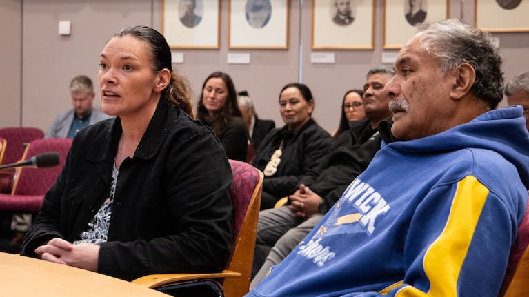 Rachel Arnott - seen here with kaumatua Ngāpari Nui at the NPDC committee now accused of bias - says unlike the miners Ngāti Ruanui will never leave South Taranaki, and will never give up.