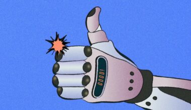 Illustration of a robotic hand giving a thumbs up with the word “GOOD!” on its display, symbolizing the positive impact of AI integration in ad tech.