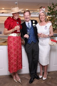 ASCOT, ENGLAND - JUNE 17:  Vanessa Ryle, The Earl  of Derby & Katherine Foster-Brown attend Royal Ascot on June 17, 2025 in Ascot, England. (Photo by Hoda Davaine for Howden Group/Getty Images)