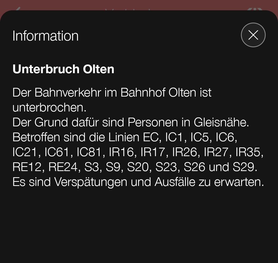 Whole Olten HB is not Running (A Person being there where he is not supposed to be)