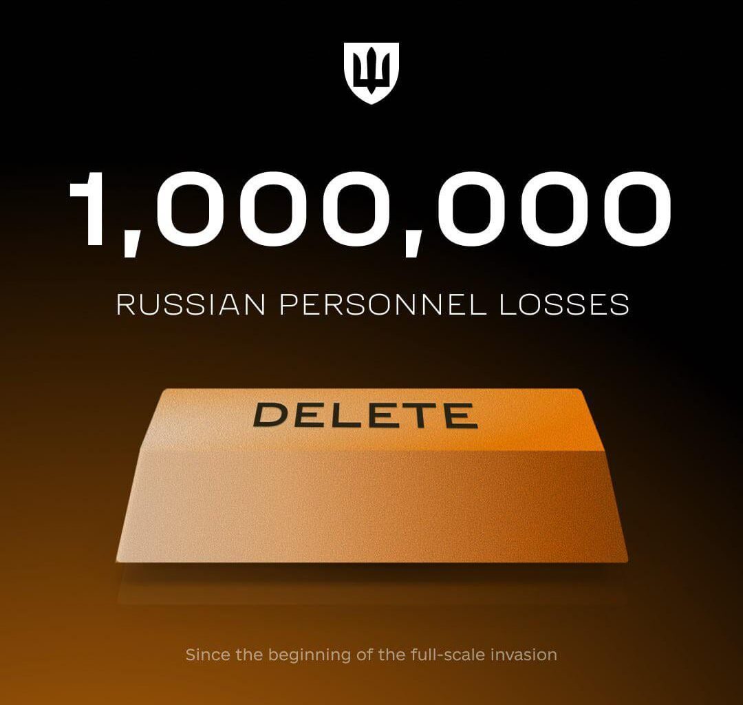 'DELETE' - Official graphic from the UA MOD celebrating the elimination of 1,000,000 Russian occupiers
