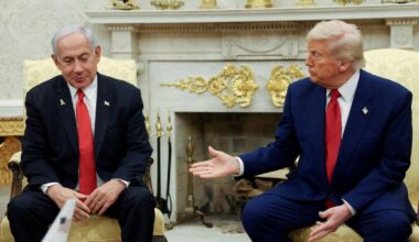 Israeli Prime Minister Benjamin Netanyahu, left, with US President Donald Trump. Pic: Reuters