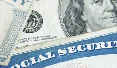 Social Security card atop $100 bill illustrating the six-figure salary needed for 2025’s $5,108 maximum benefit.