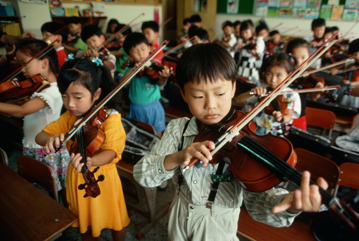South Korean Students Practice Violin