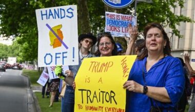 Democrats Abroad protest against Trump at US embassy in Brussels