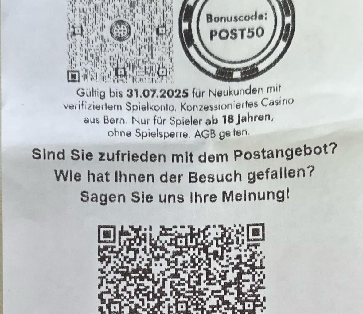 Receipt from the Post