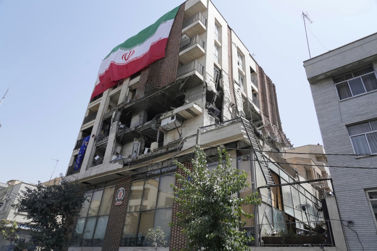Tehran building Iran flag
