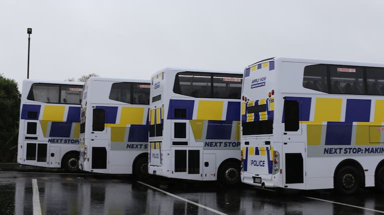 The new buses were part of a drive to recruit 500 news officers.