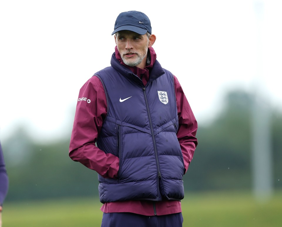 Thomas Tuchel, Head Coach of England, at a training session.