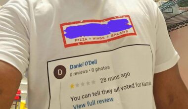 Local pizza place starts selling shirts printed with politically motivated negative reviews