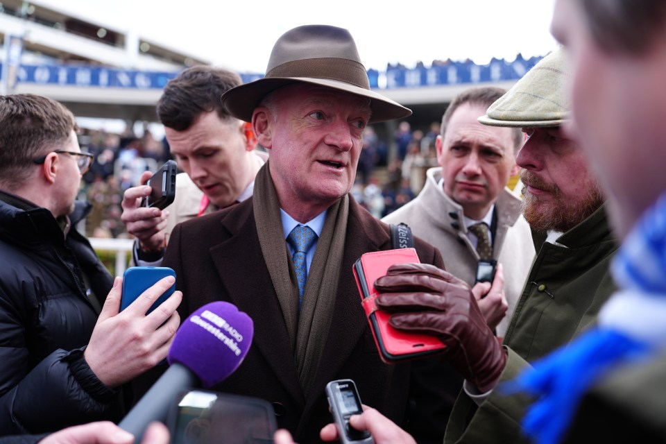 Trainer Willie Mullins interviewed after a horse race win.
