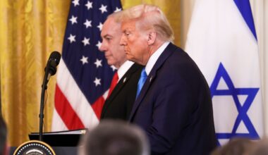 WASHINGTON, DC, USA - February 4, 2025: President Donald J. Trump holds a joint news conference at the White House with Israeli Prime Minister Benjamin Netanyahu