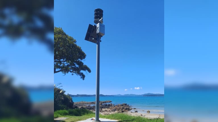 One of Northland's new tsunami sirens at Long Beach in Russell.