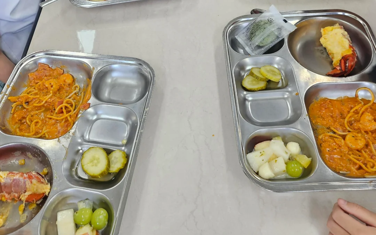 Two school lunches in South Korea.