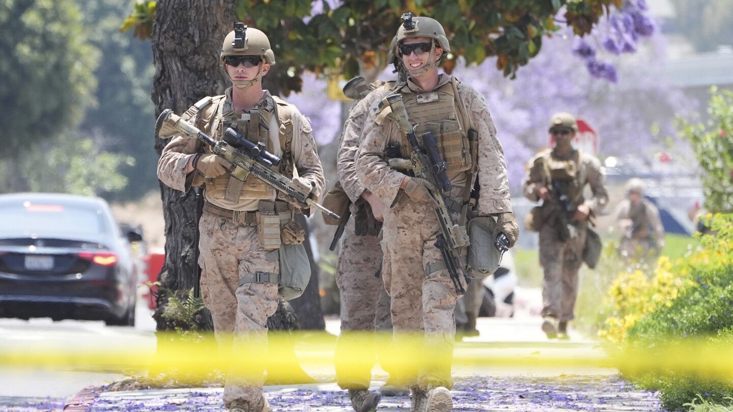 Photos of Marines in Los Angeles as communities across the country prepare for demonstrations