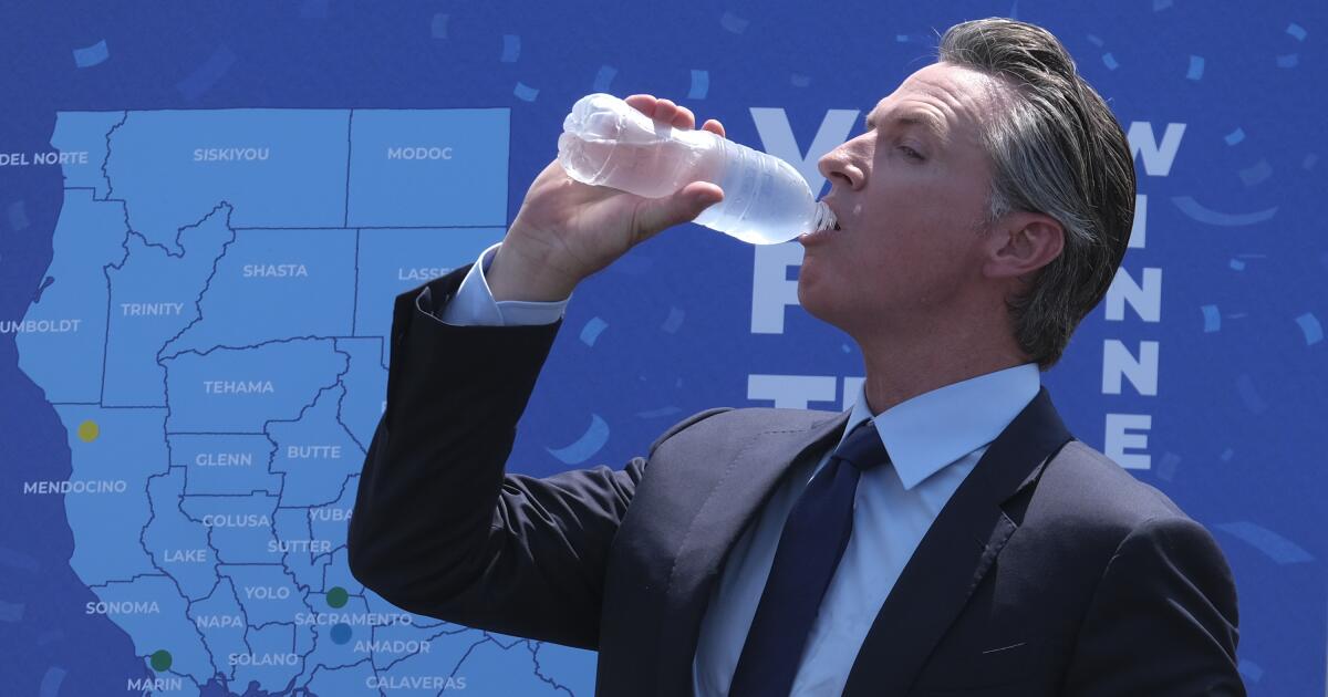 Newsom's podcast sidekick: a single-use plastic water bottle