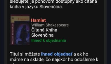 Na vyske som potreboval Hamleta na literaturu, tak som si ho zaznacil nech viem kedy bude na sklade. Dakujem Martinus za e-mail o 14 rokov neskor lol.