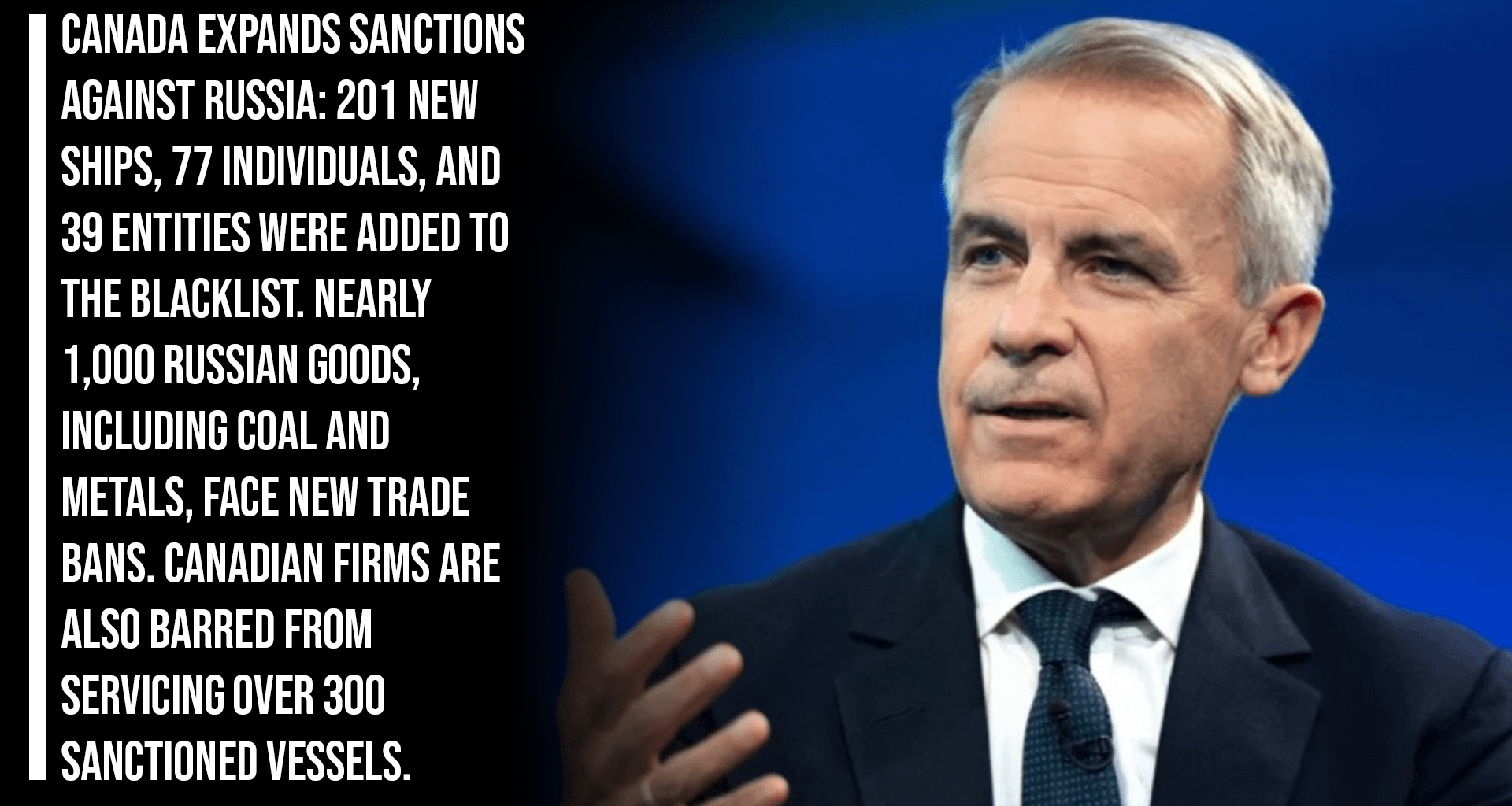Canada expands sanctions against Russia: 201 new ships, 77 individuals, and 39 entities were added to the blacklist. Nearly 1,000 Russian goods, including coal and metals, face new trade bans. Canadian firms are also barred from servicing over 300 sanctioned vessels.