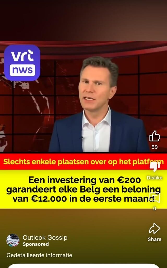 AI-generated YouTube ad using presenter Wim De Vilder's likeness to scam people.
