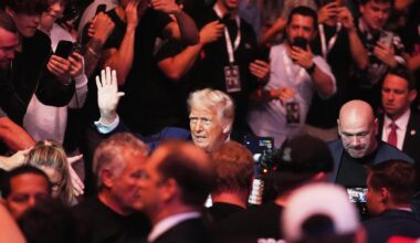 Trump attends UFC championship fight in NJ, taking a break from politics, Musk feud