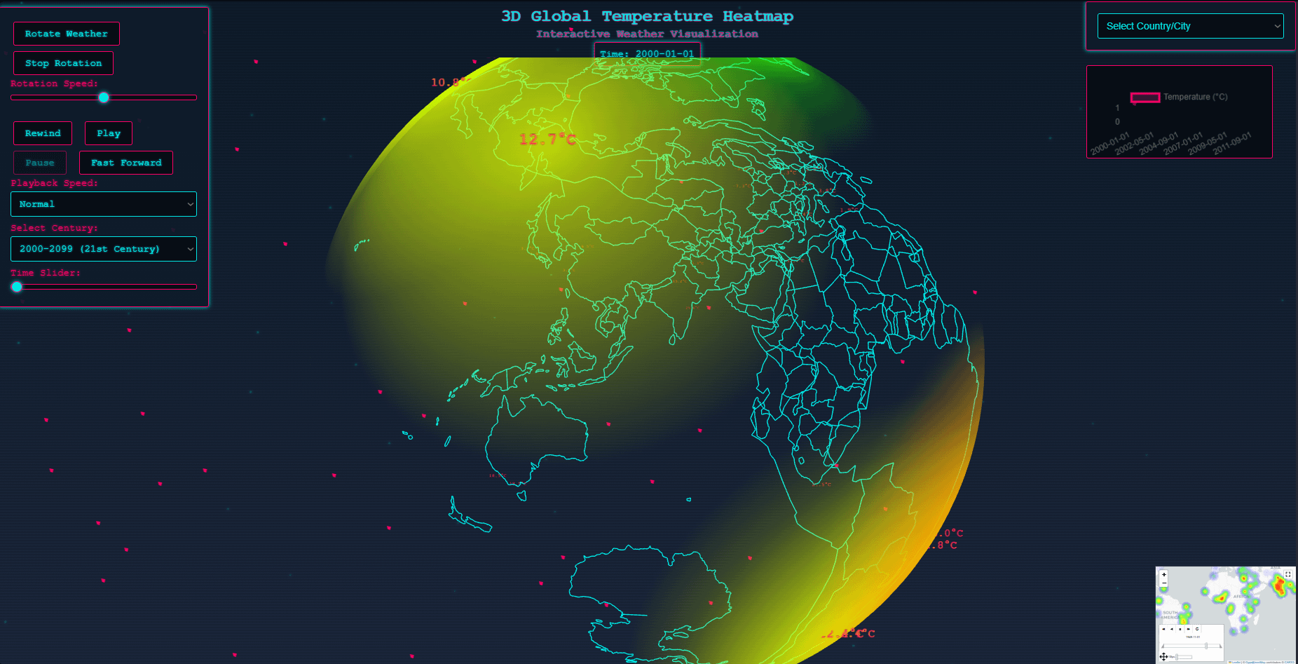 [OC] 3D & 2D Global Temperature Heatmap