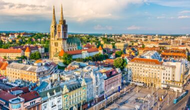 Aerial view at old city center of capital of Croatia, Zagreb