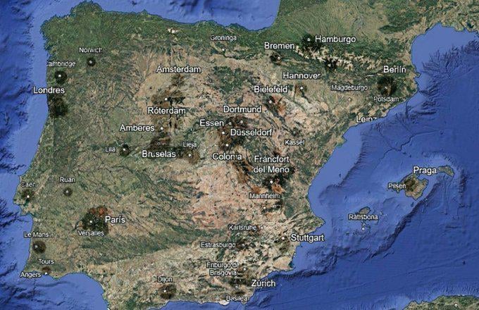 Muy Interesante comparar las distancias con el mapa de la Península pero con ciudades Europeas,   ¡Nuestro Pais es Gigantesco y no lo creemos!