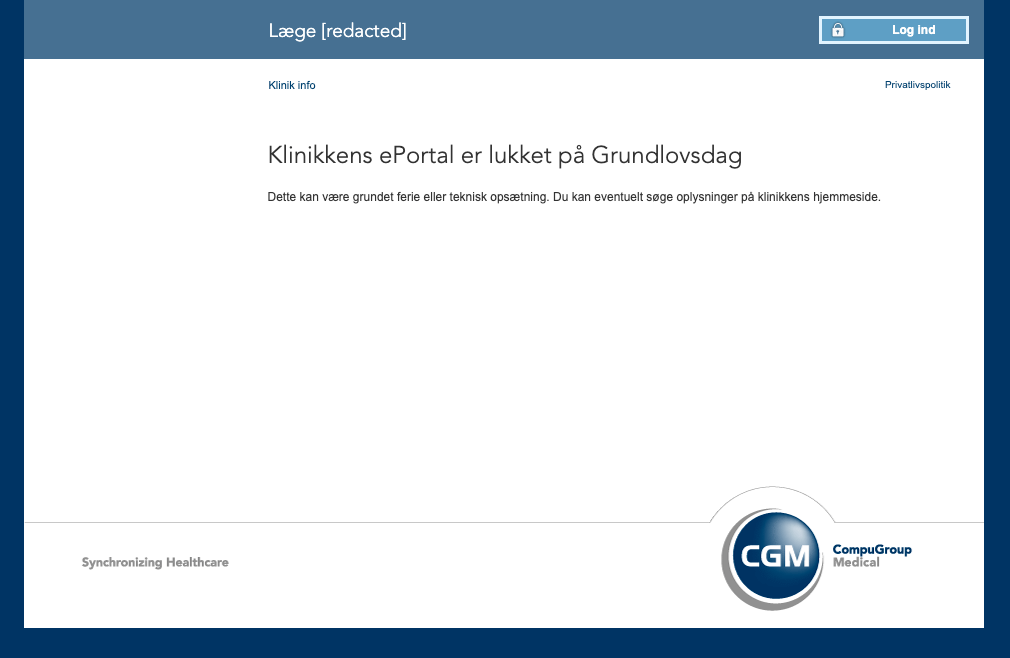 Når lægens e-portal holder fri på grundlovsdag...