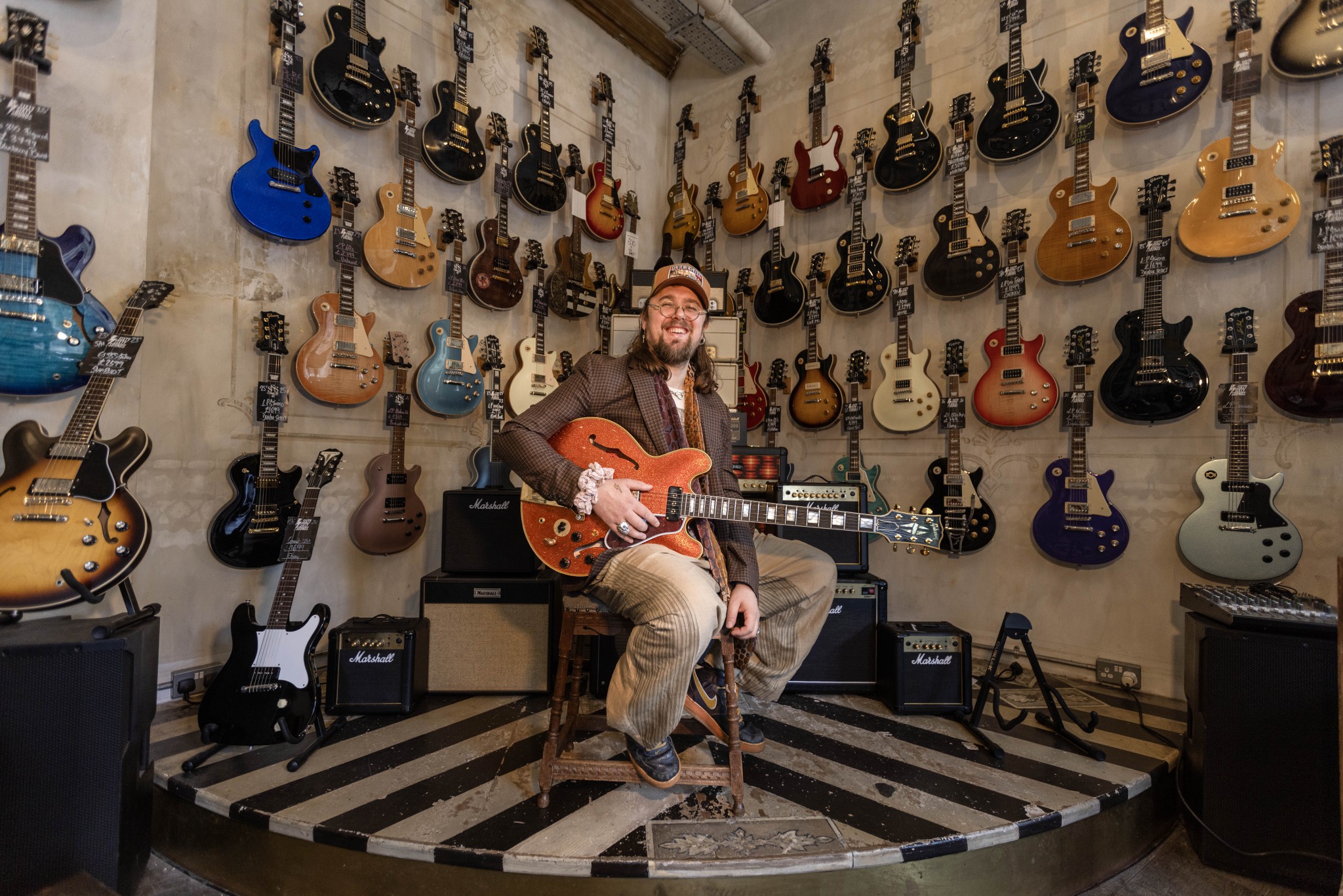 Jan Smosarski of Sixty Sixty Sounds in a London guitar shop.