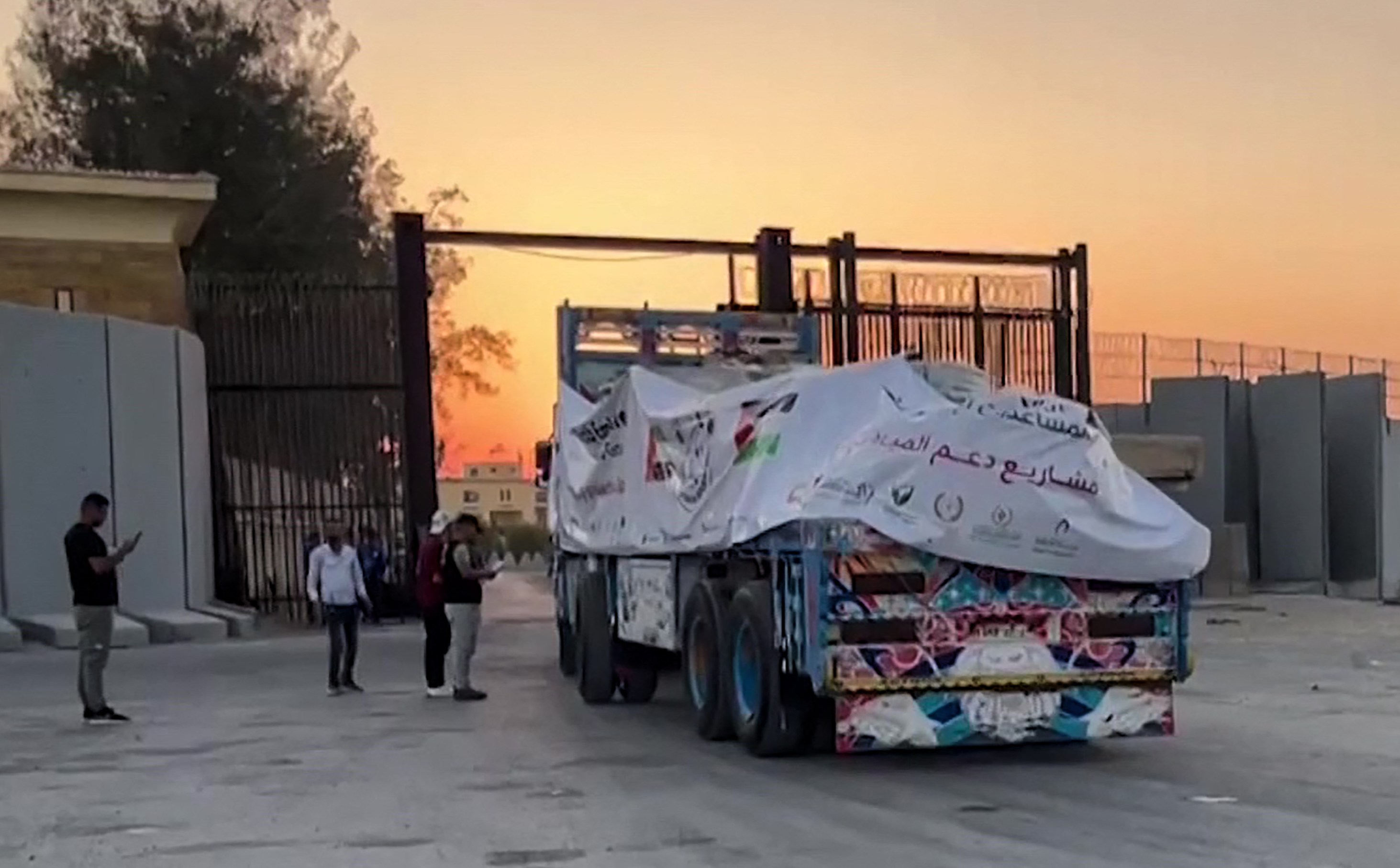 An aid lorry passes from the Egyptian side of the Rafah crossing
