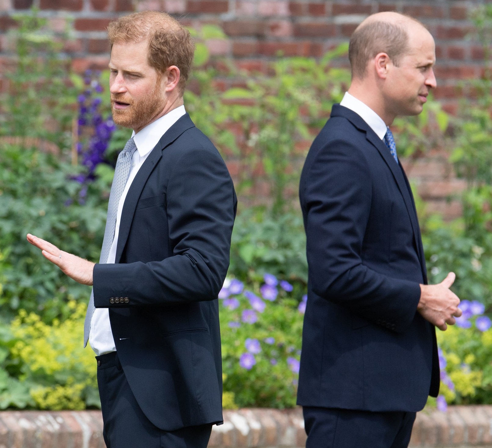 Prince Harry and Prince William at the unveiling of a statue of Diana, Princess of Wales.