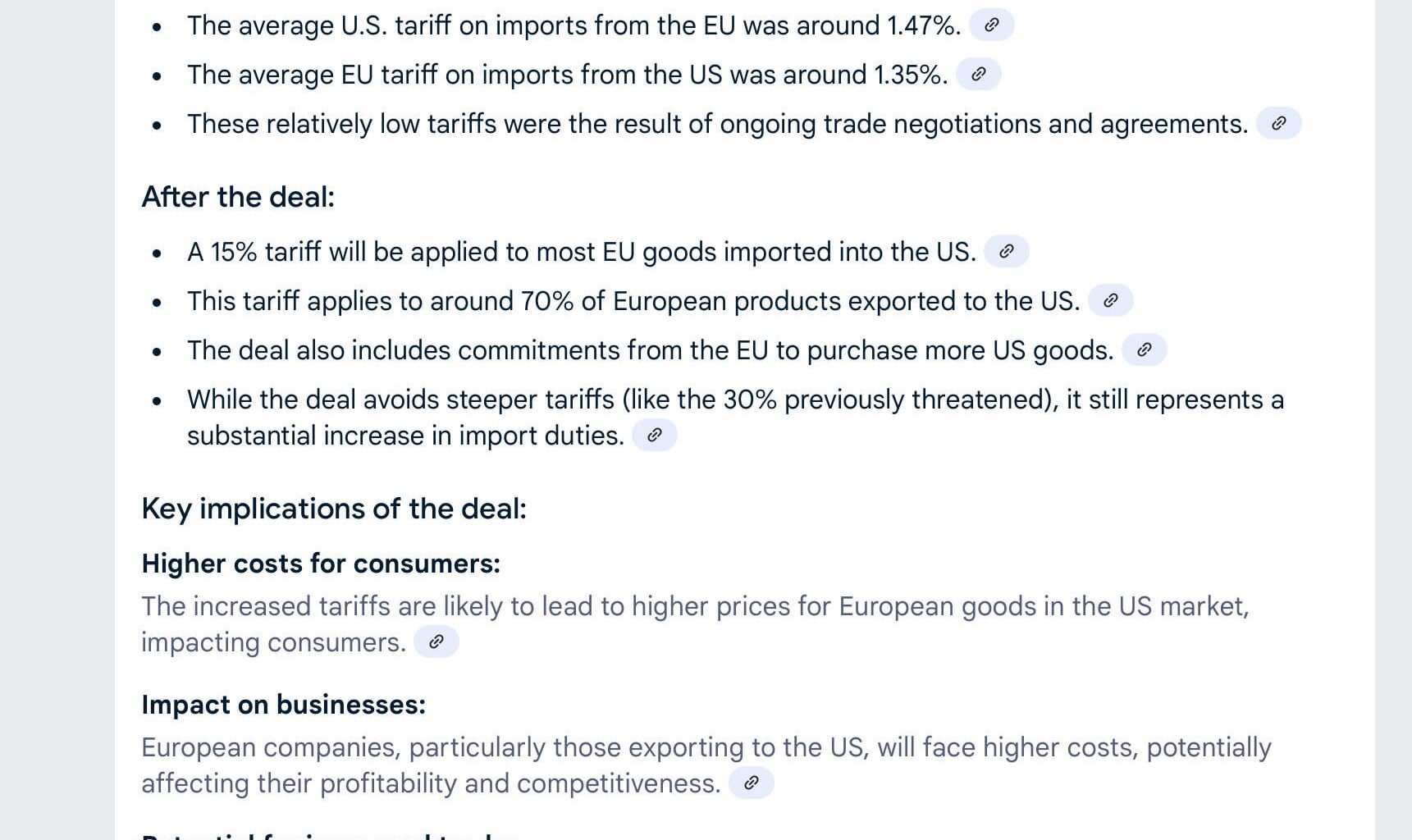 We used to pay 1.35% on EU imports, and now we’re paying 15%. Meanwhile, the EU paid 1.47% on our goods, and now they pay 0%. This is not a winning deal. This is the dumbest deal ever.