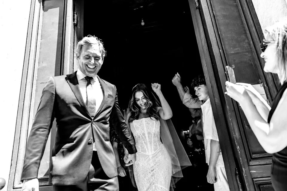 Josh Lucas and Brianna Ruffalo walk out of their wedding ceremony. joshlucas/Instagram