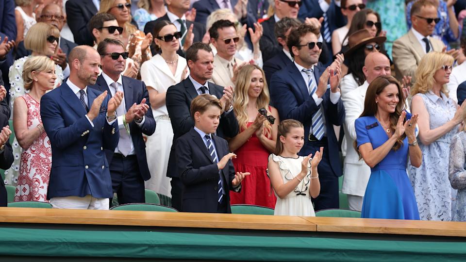 Julian Finney/Getty Images - Prince William, Prince George of Wales, Princess Charlotte of Wales and Catherine, Princess of Wales, applaud from the Royal Box on day fourteen of The Championships Wimbledon 2025 on July 13, 2025 in London, England.