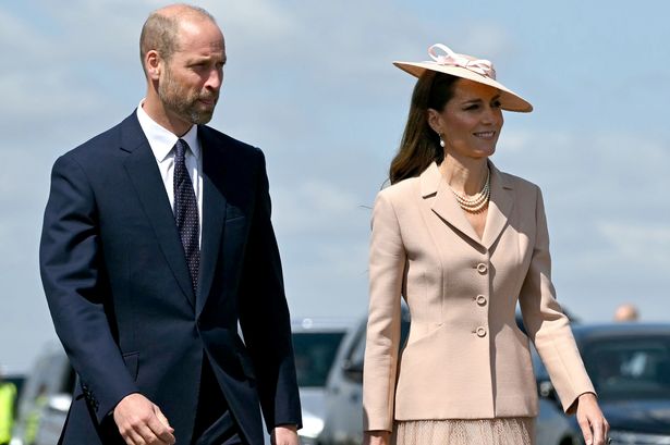 The Prince and Princess of Wales arrive to greet the President of France Emmanuel Macron and his wife Brigitte Macron at RAF Northolt, north London, on day one of the French President's state visit to the UK