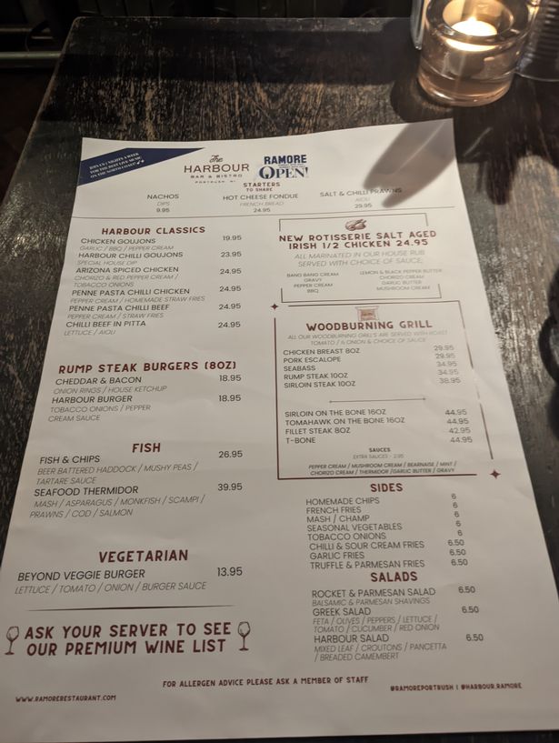 Harbour Bistro menu on July 15, 2025
