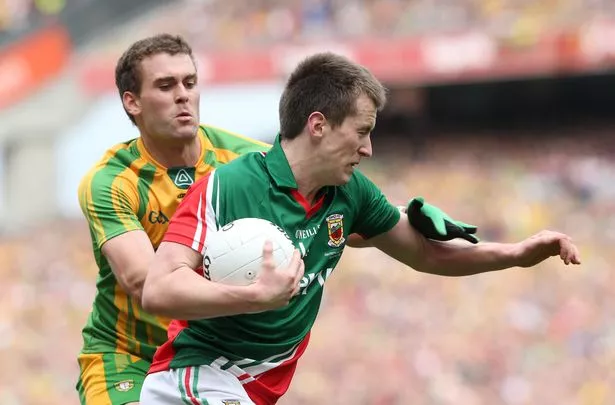 Donegal's Eamonn McGee in action against Cillian O'Connor of Mayo in the 2012 All-Ireland final 