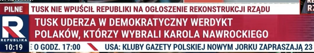 Paski z Tv Republiki podczas transmisji rekonstrukcji rządu
