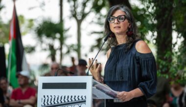 Francesca Albanese speaks at a pro-Palestine event