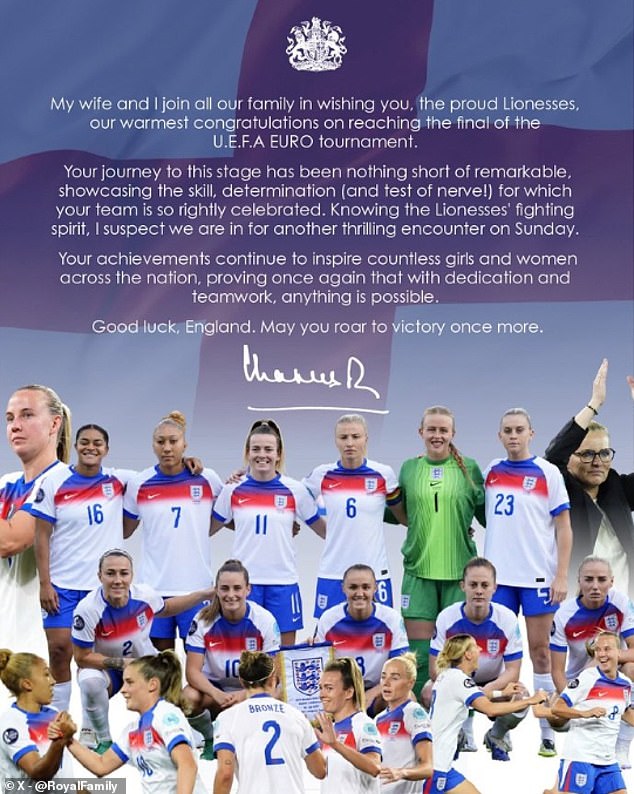 Lionesses fans have complained that Michelle Agyemang has been left out of the Royal Family's good luck message for the Euros final
