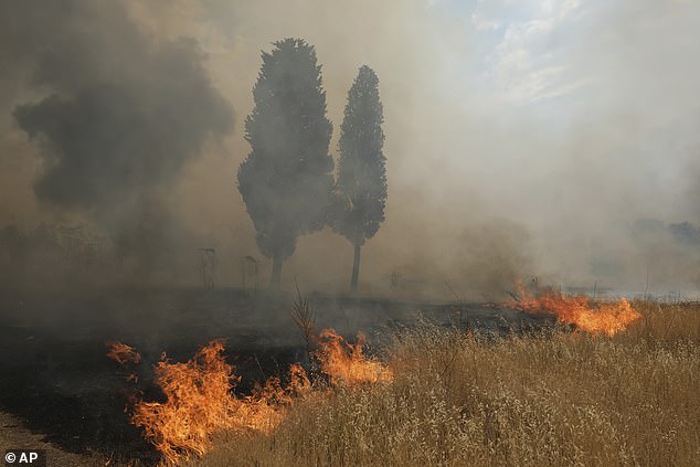 Flames rip through the landscape near Podgorica, Montenegro, on Sunday amid another wildfire