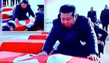 Kim Jong Un weeps over coffin of North Korean soldiers killed fighting for Russia