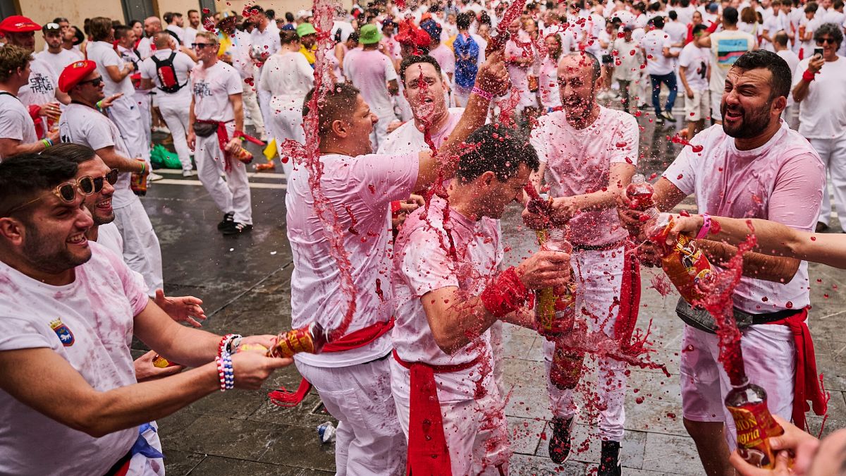 Spain's San Fermin bull-running festival begins with a firework blast looking to 'Free Palestine'