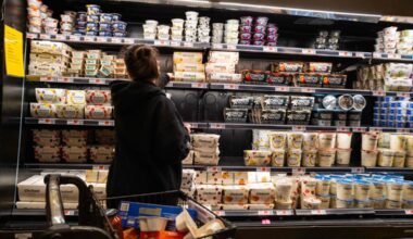 People shop at a grocery store in Brooklyn on May 13, 2025 in New York City.