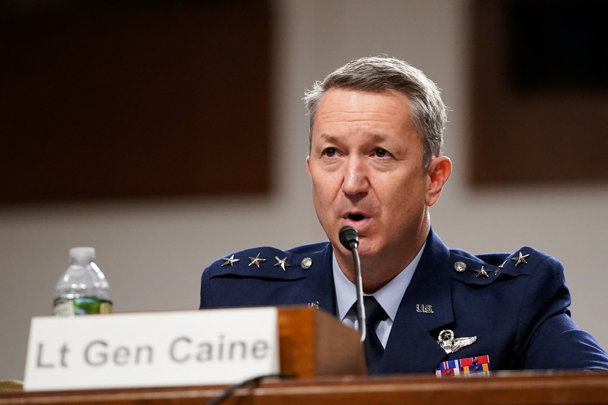 Retired U.S. Lt. Gen. John Daniel Caine, U.S. President Donald Trump's nominee for chairman of the Joint Chiefs of Staff, testifies before a Senate Armed Services Committee confirmation hearing on Capitol Hill in Washington on April 1. [REUTERS/YONHAP]