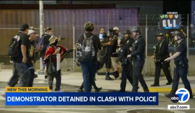 Protesters clash with National Guard, LAPD officers outside downtown LA detention center