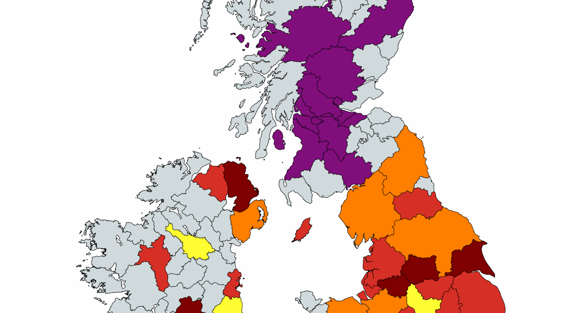 Highest Category Mens Prison by County in Britain and Ireland