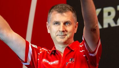 Home favourite Krzysztof Ratajski flies the flag for Poland in Gliwice (Simon O'Connor/PDC)