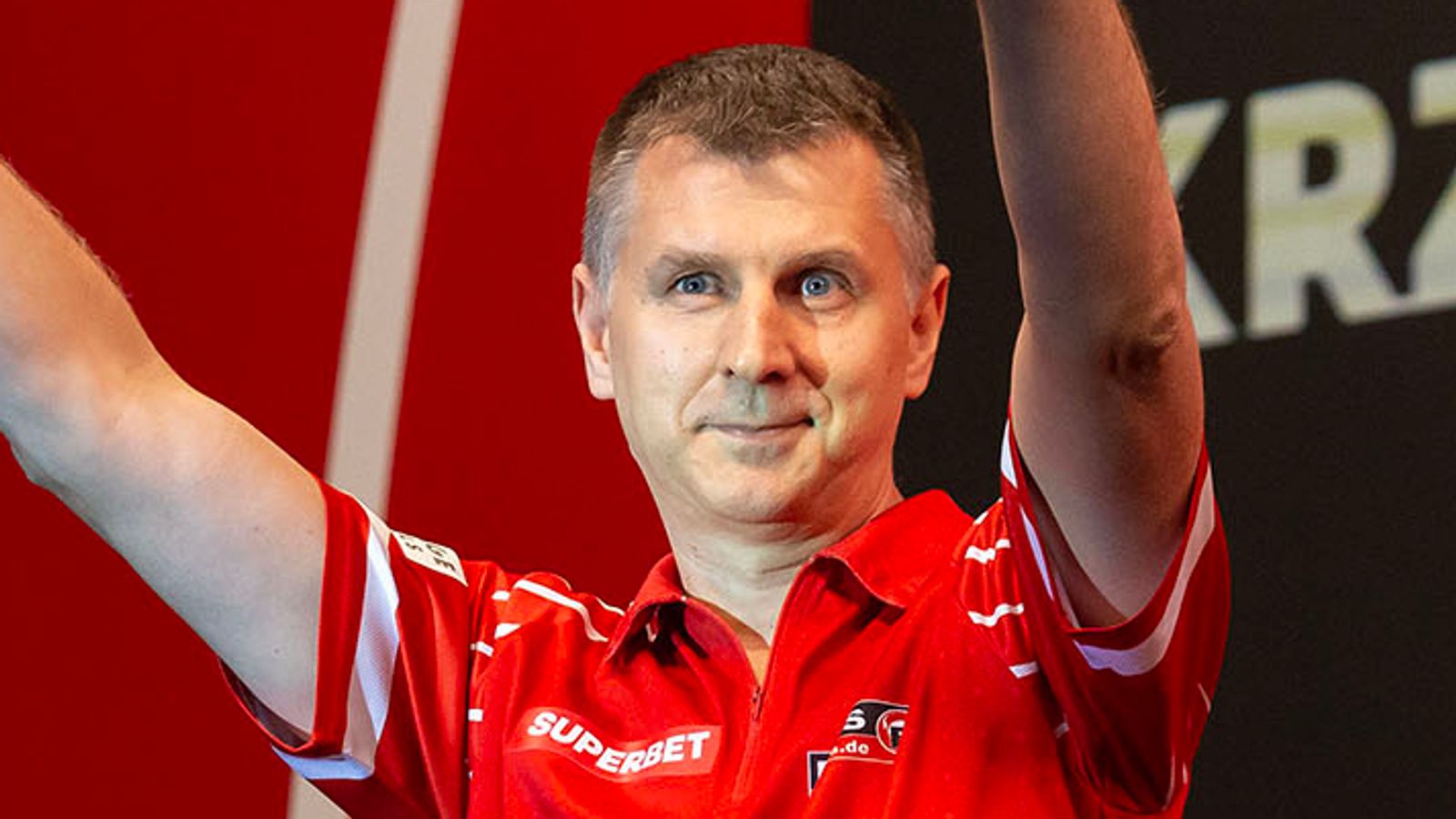 Home favourite Krzysztof Ratajski flies the flag for Poland in Gliwice (Simon O'Connor/PDC)