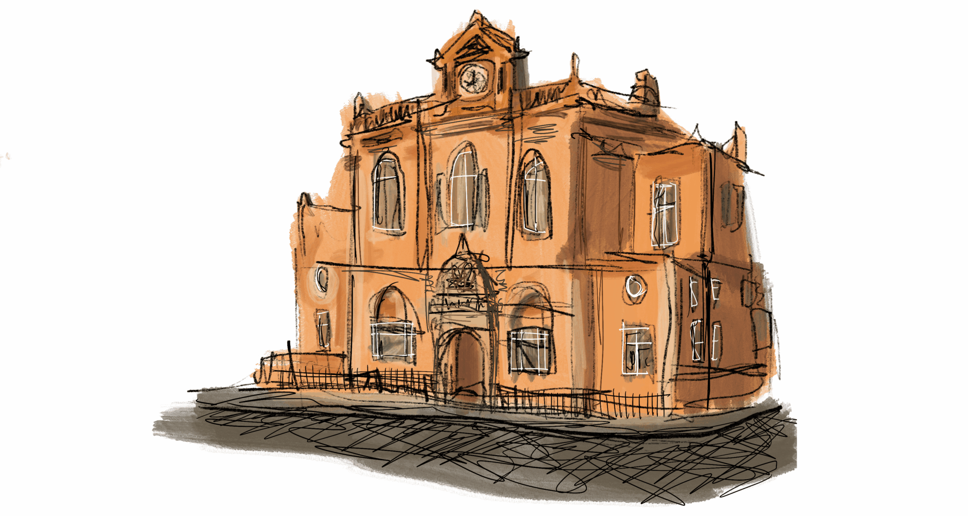 Little digital painting of Newry Town Hall. Me. 2025.